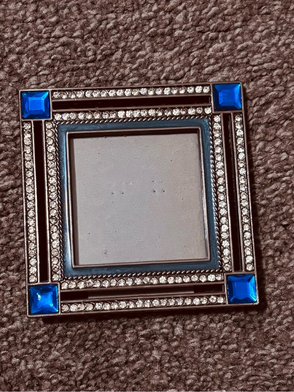 Vintage Jeweled Decorative Compact Picture Frame in Blue and Silver